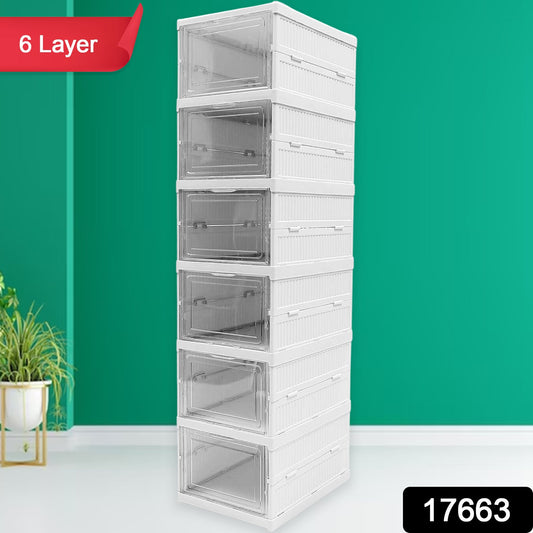 Stackable Multifunctional Storage For Clothes Foldable Drawer Shelf Basket Utility Cart Rack Storage Organizer Cart For Kitchen Pantry Closet Bedroom Bathroom Laundry (6  Layer 1 Pc) Wukusy