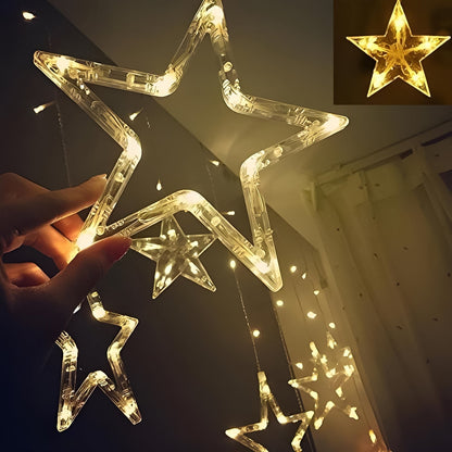 3385 12 Stars Led Curtain String Lights With 8 Flashing Modes For Home Decoration Diwali  Wedding Led Christmas Light Indoor And Outdoor Light Festival Decoration  (Warm White) Wukusy