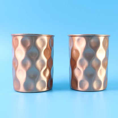 Diamond Cut Copper Water Bottle 2 Glasses With Gift Box (3 Pcs Set) Wukusy