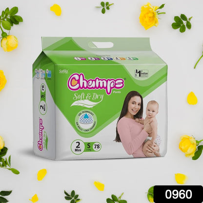 Champs Soft And Dry Baby Diaper Pants  78 Pcs (Small Size  S78) Wukusy