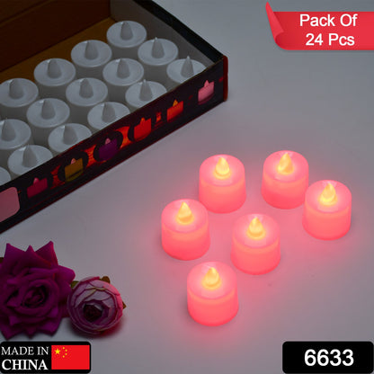 6633 Red Flameless Led Tealights Smokeless Plastic Decorative Candles - Led Tea Light Candle For Home Decoration (Pack Of 24) Wukusy