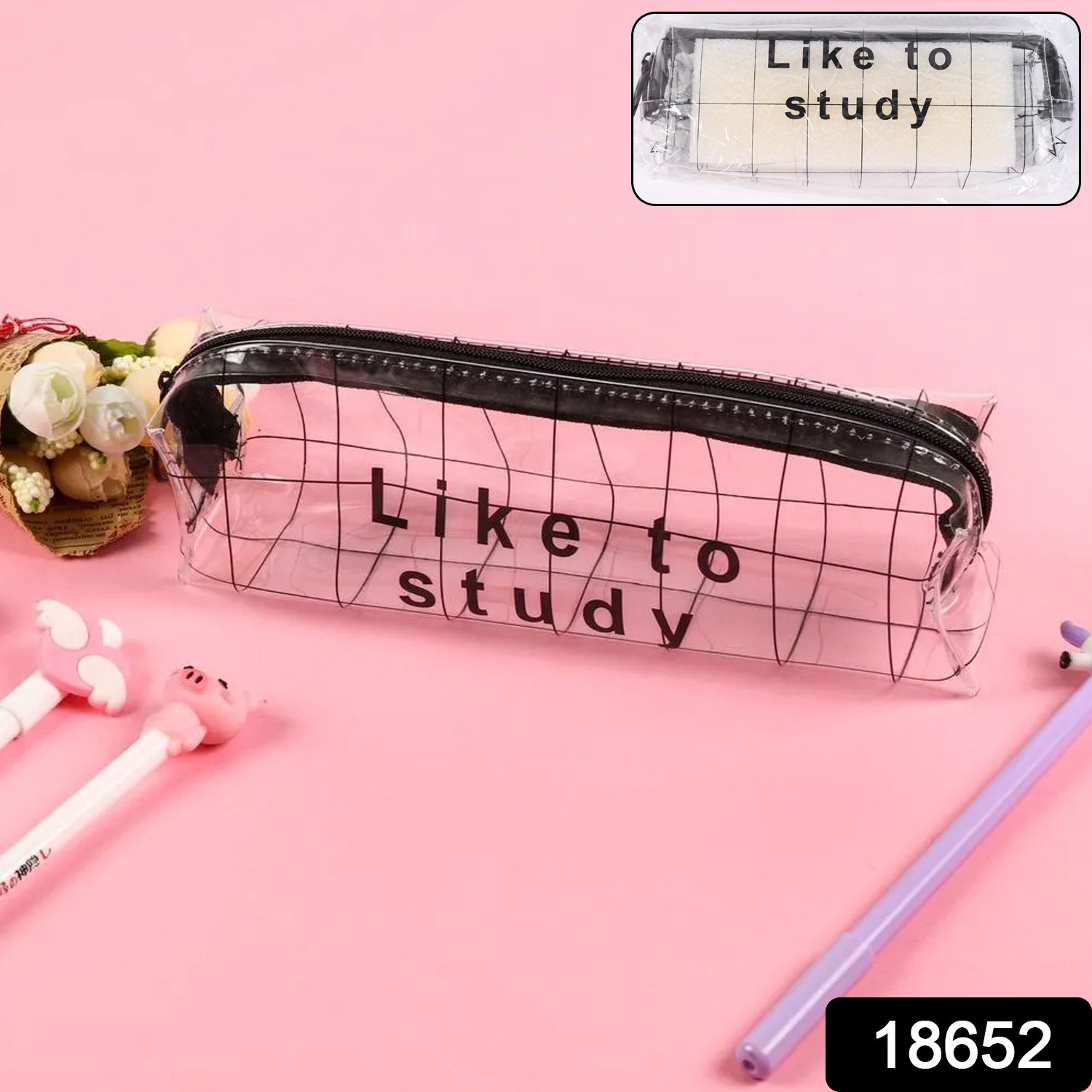 Plastic Transparent Pencil Pouch With Zipper (1 Pc) Wukusy