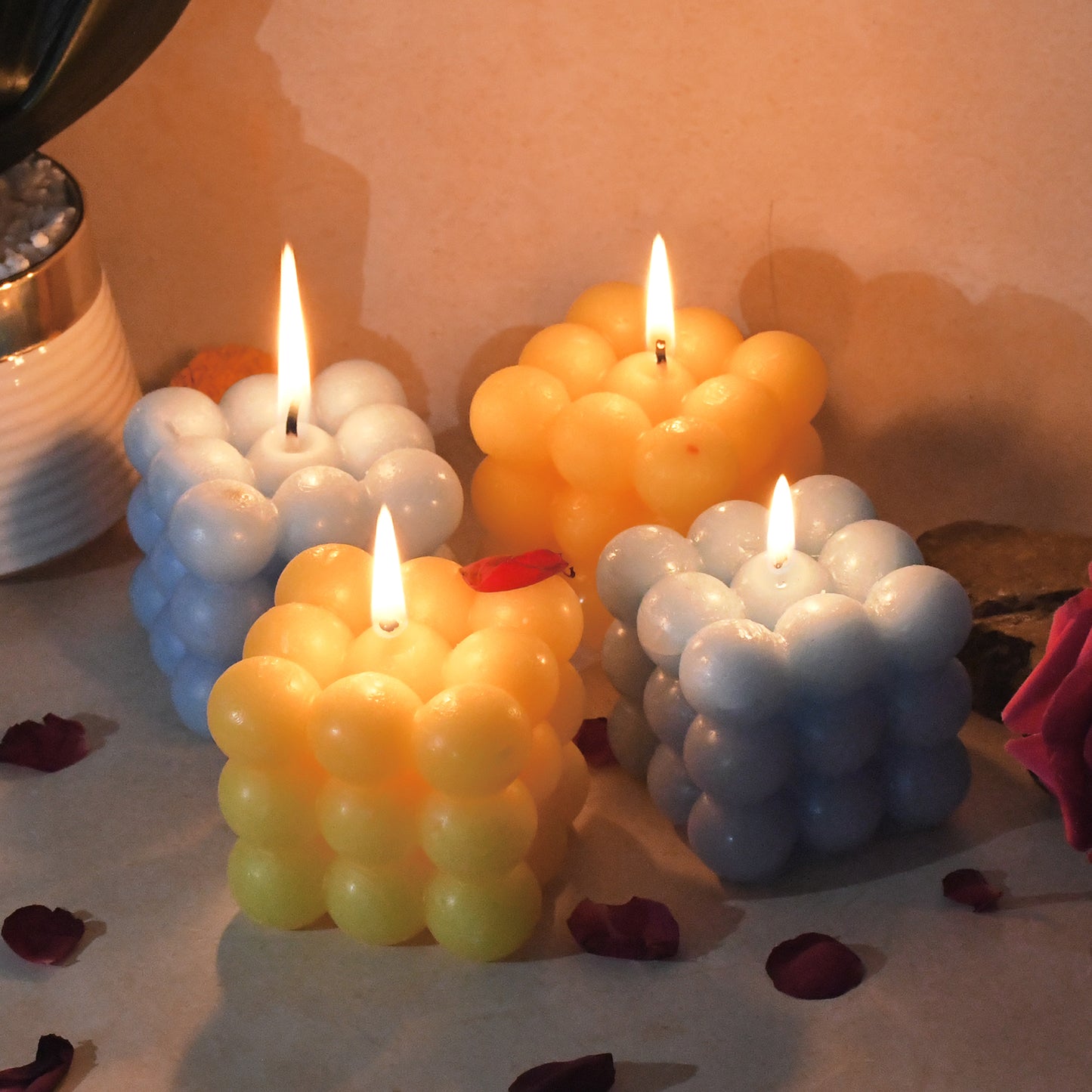 Colorful Cube Shaped Wax Candles (4 Pc)