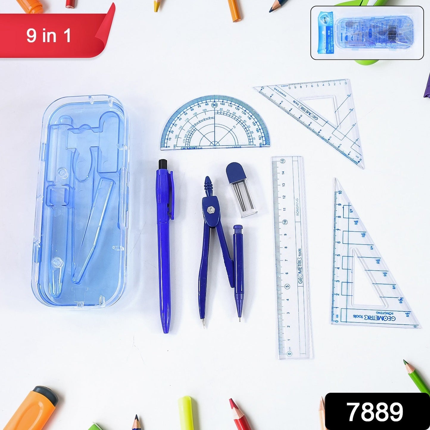 Complete Student Geometry Box Set (9 In 1  1 Set) Wukusy