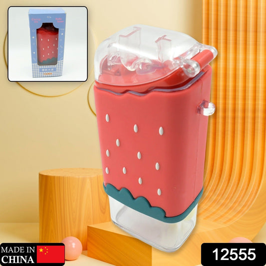 12555 Portable Cute Water Bottle For Kids Unique Ice Cream Shape Water Cup Popsicle Shaped Plastic Kettle With Straw Adjustable Shoulder Strap Bpa Free Leakproof (300 Ml) Wukusy