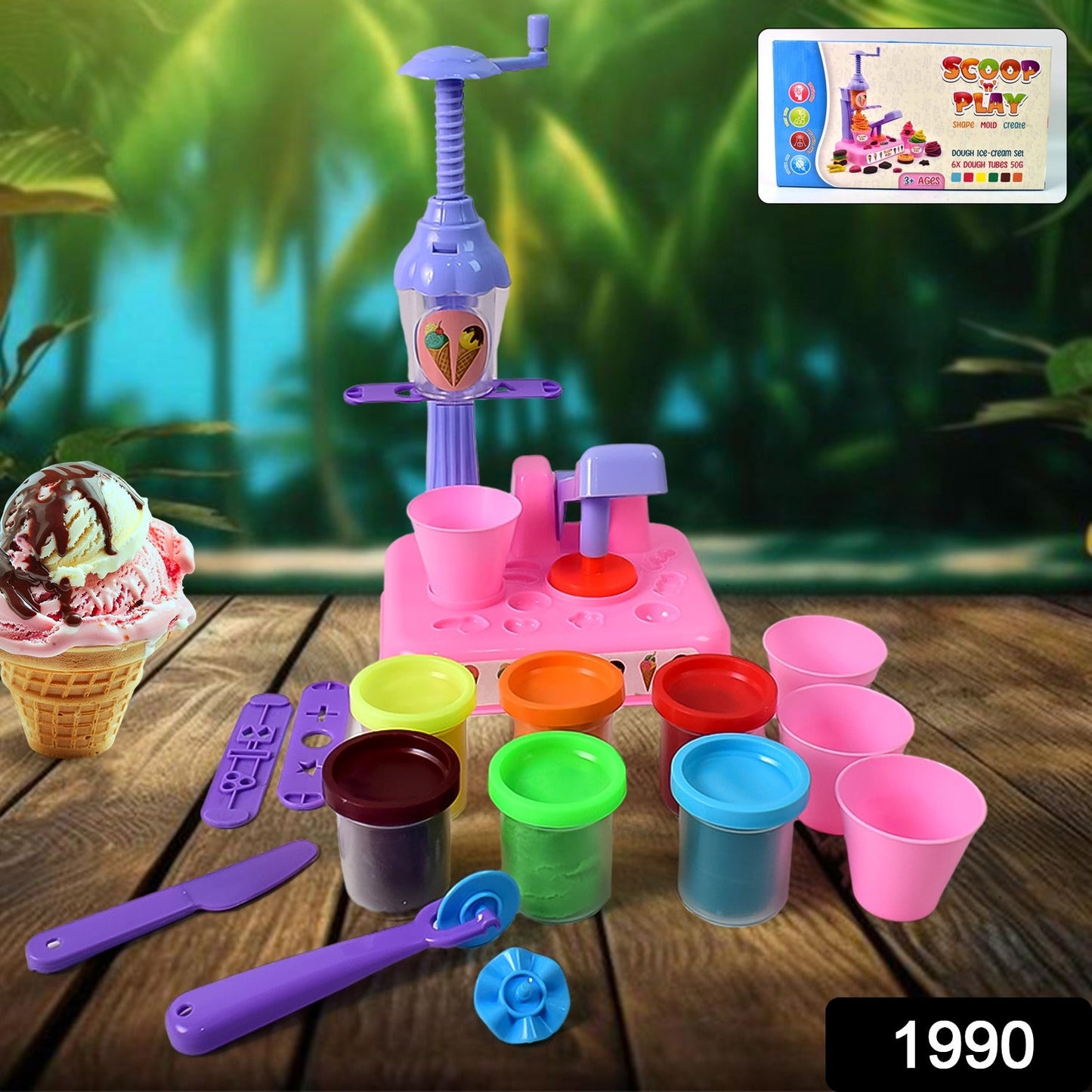 Scoop And Play Set Color Dough For Kids Play Toys Ice Cream Maker Machine (36 Pcs Set) Wukusy