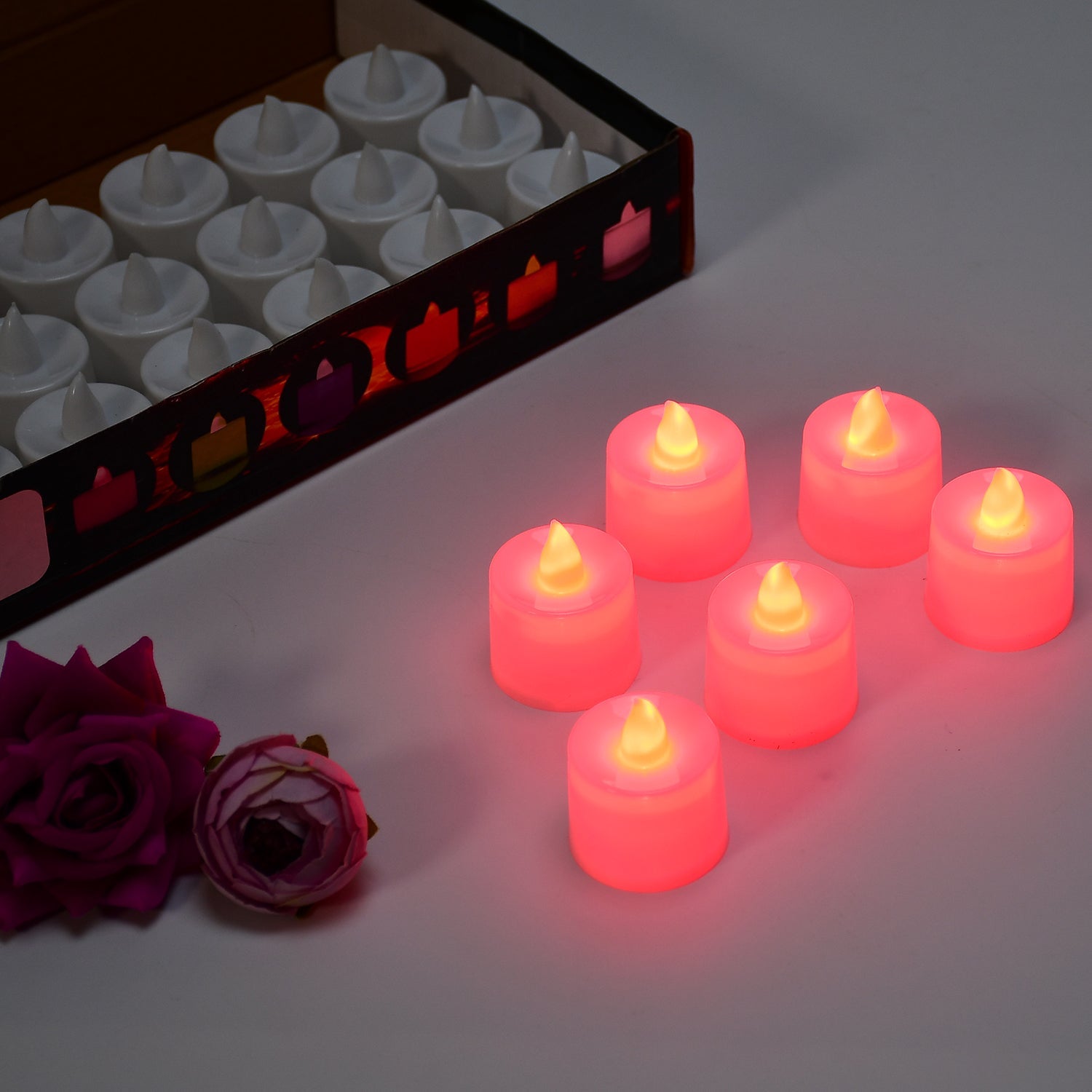 6633 Red Flameless Led Tealights Smokeless Plastic Decorative Candles - Led Tea Light Candle For Home Decoration (Pack Of 24) Wukusy