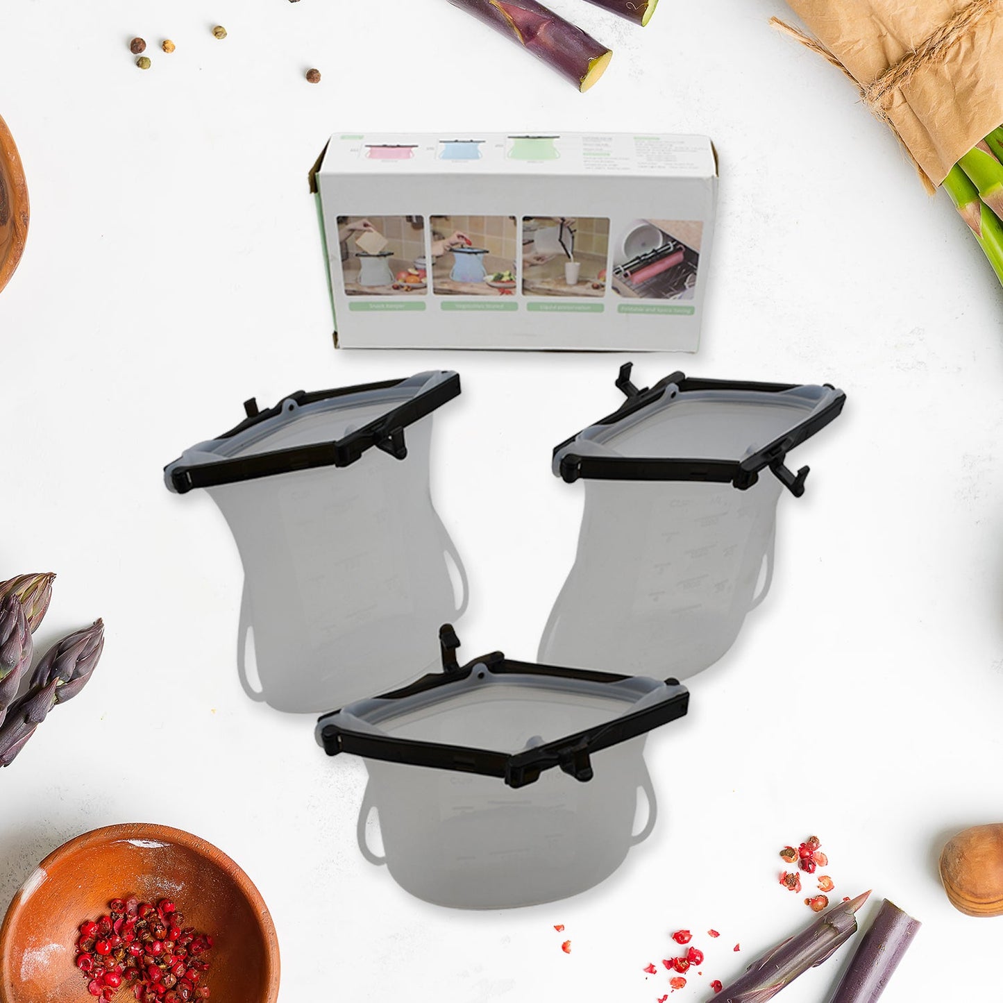 Reusable Silicone Food Storage Bag 3 Bag Set Leakproof Lock Reusable Flat Bottom Freezer Bags Sandwich Bags  Silicone Food Grade Kids Snack Bags  Bpa Free Microwave Dishwasher Safe Wukusy