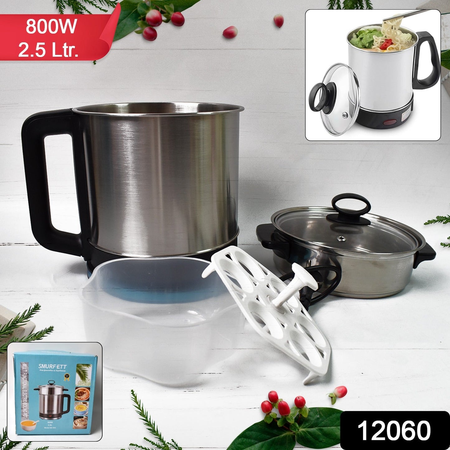 Soup Pot With Lid Stainless Steel Multi Cooker Kettle (800w  2.5 Ltr.) Wukusy
