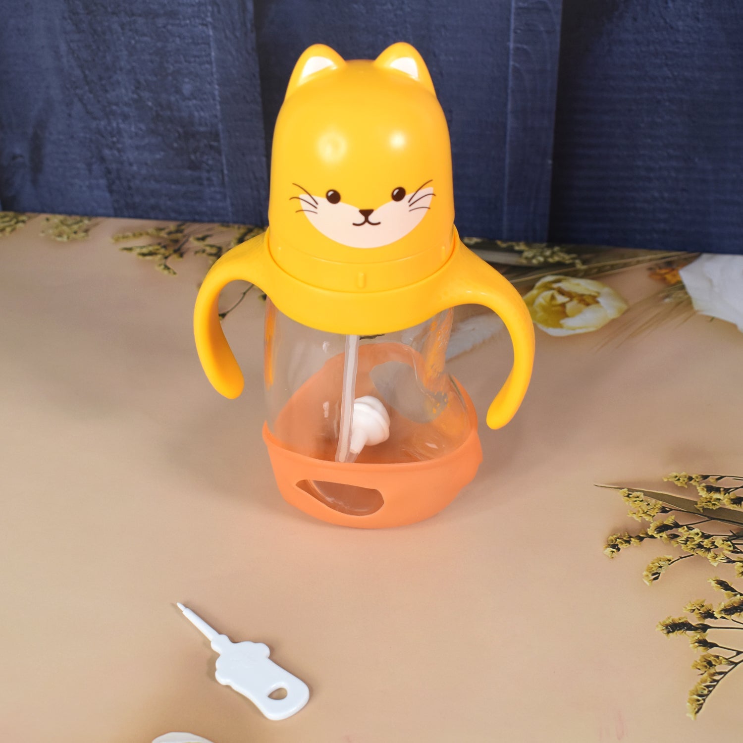 Glass Baby Feeding Bottle With Handles  Straw (300 Ml  1 Pc) Wukusy