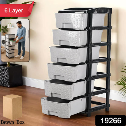 6-layer Heavy-duty Plastic Drawer Organizer Cabinet With Stone Texture Drawers Wukusy
