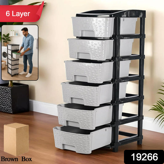 6-layer Heavy-duty Plastic Drawer Organizer Cabinet With Stone Texture Drawers Wukusy