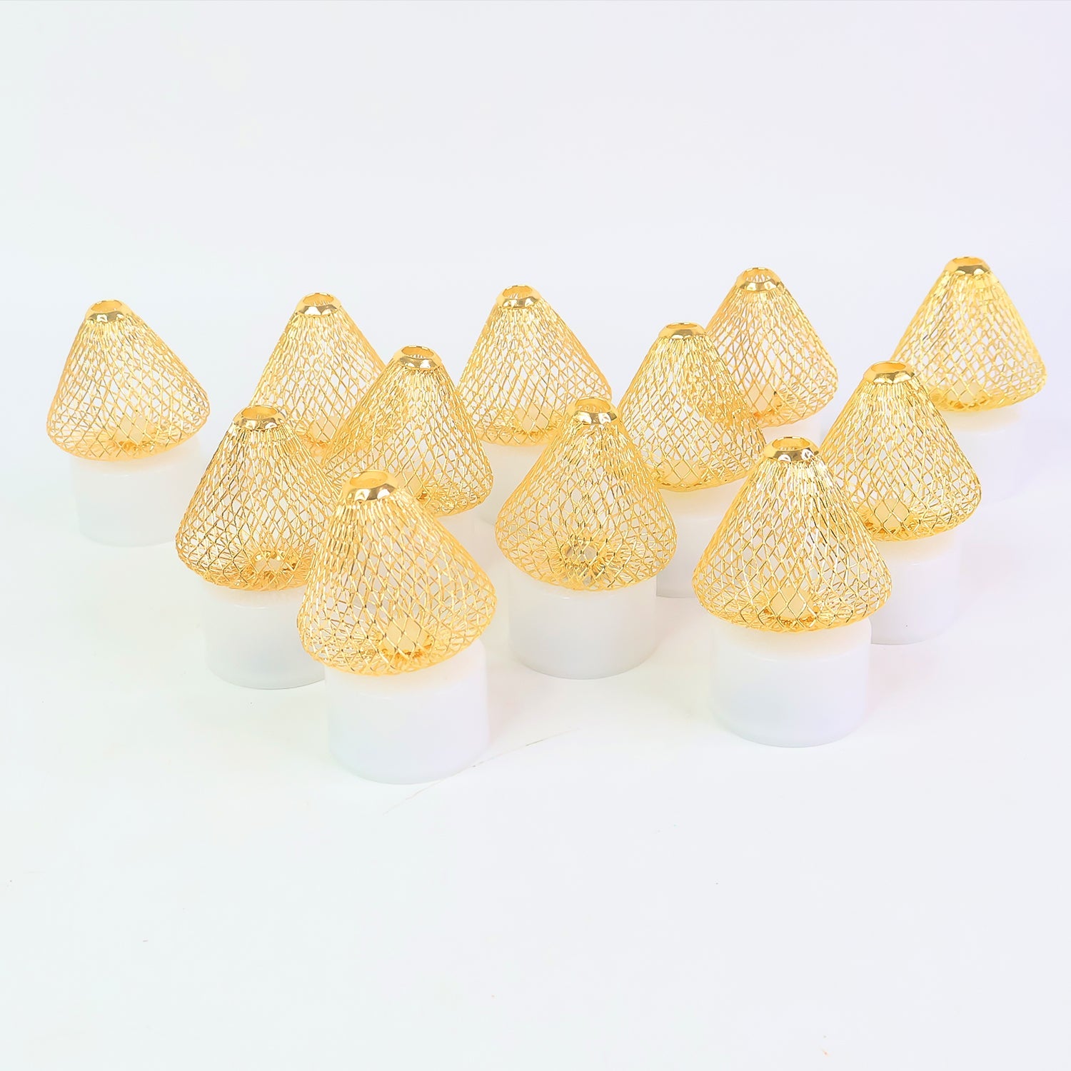 Set Of 12 Decorative Led Flameless Candle Lights With Golden Net Cover Wukusy