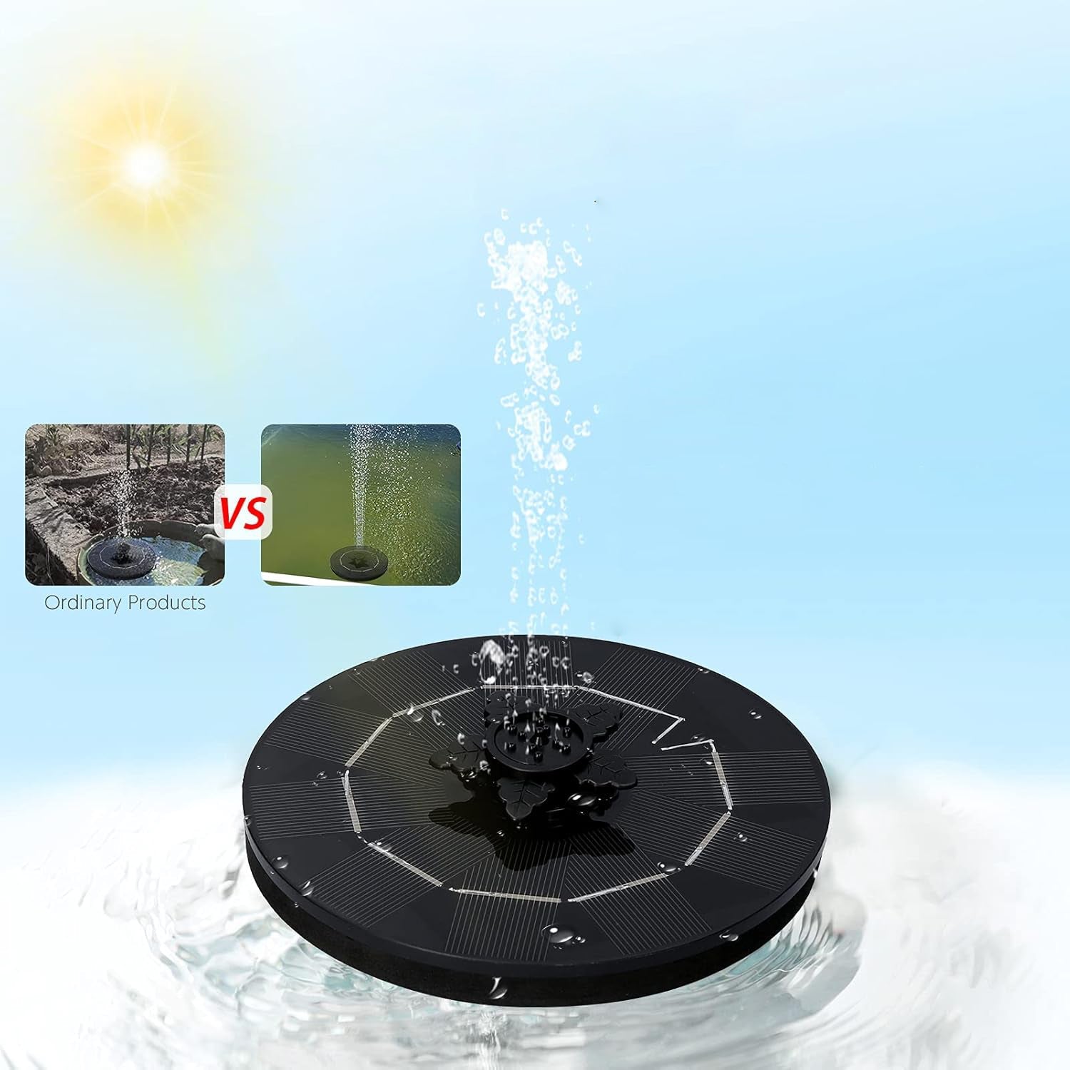 Fast Fountain By Pocket Hose - Solar-powered - Instantly Adds A Water Feature Virtually Anywhere - 5 Spray Modes - No Installation Or Batteries Required - Great For Bird Baths Pools Pond  More (1 Pc) Wukusy