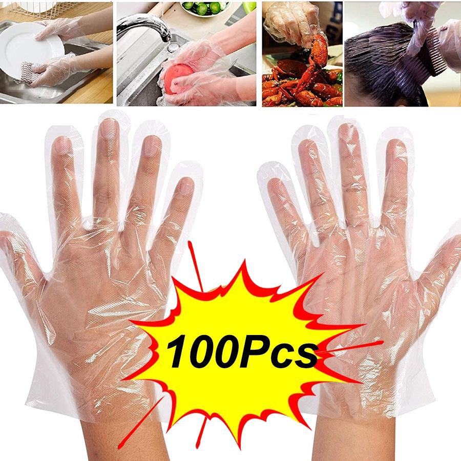 0670 Plastic Transparent Disposable Clear Gloves (White) (100pc) Wukusy