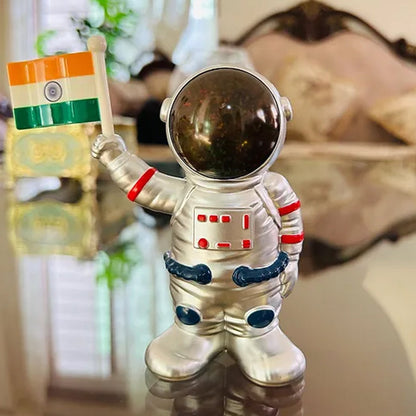 Solar Power Astronaut Ornament Moving Hand With Indian Flag (1 Pc) Wukusy