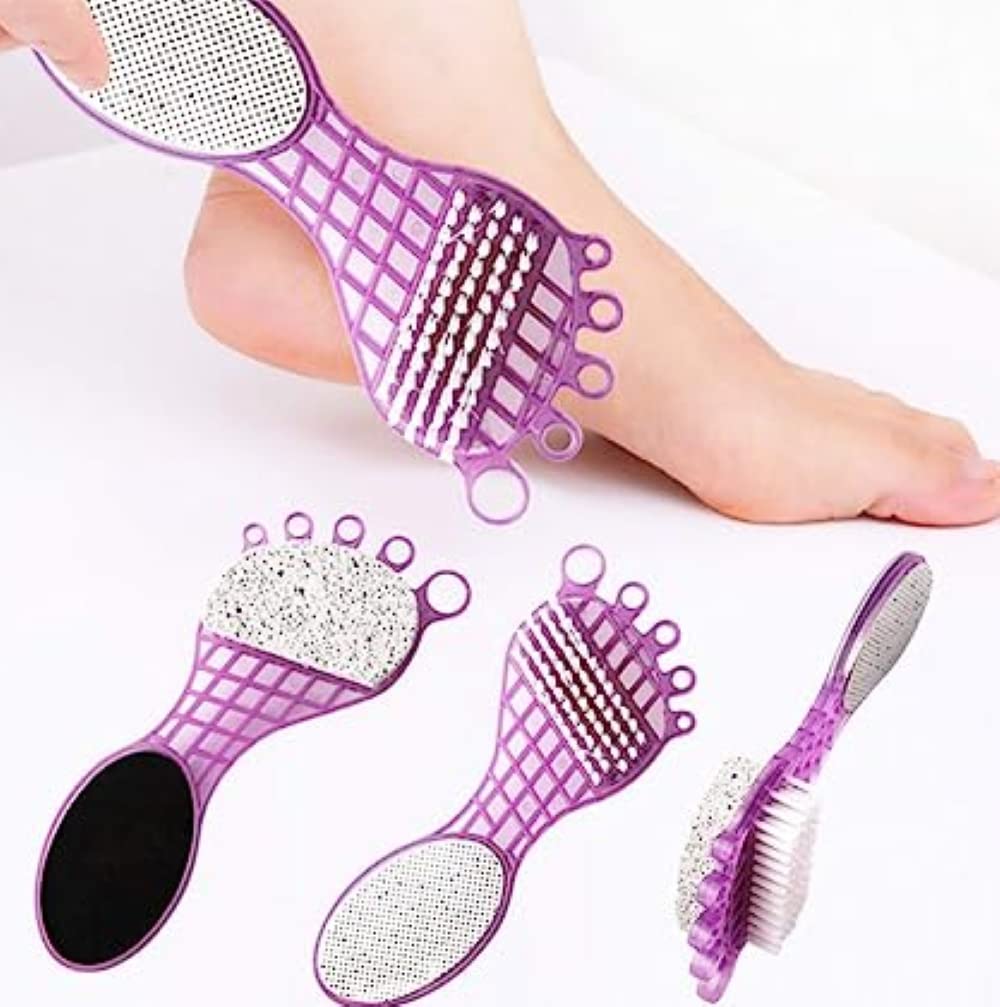 6993  4 In 1 Pedicure Tool For Rough  Dry Feet Dual-sided With Pumice Stone Soft Brush Steel Scrubber  Emery File Softens Hard Foot Corns  Calluses Cleanses  Smoothens Dull Feet Wukusy