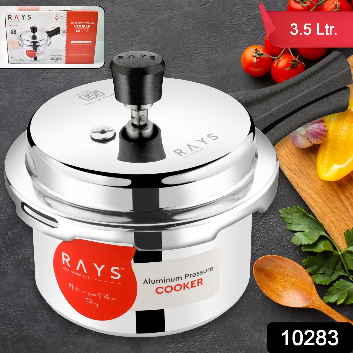 Aluminium Rays Aura Pressure Cookers With Outer Lid (3.5 Litres) Wukusy
