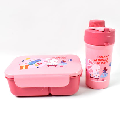 Plastic Lunch Box Leak Proof 2 Compartment With Bottle And Fork (1 Set  Mix Color) Wukusy