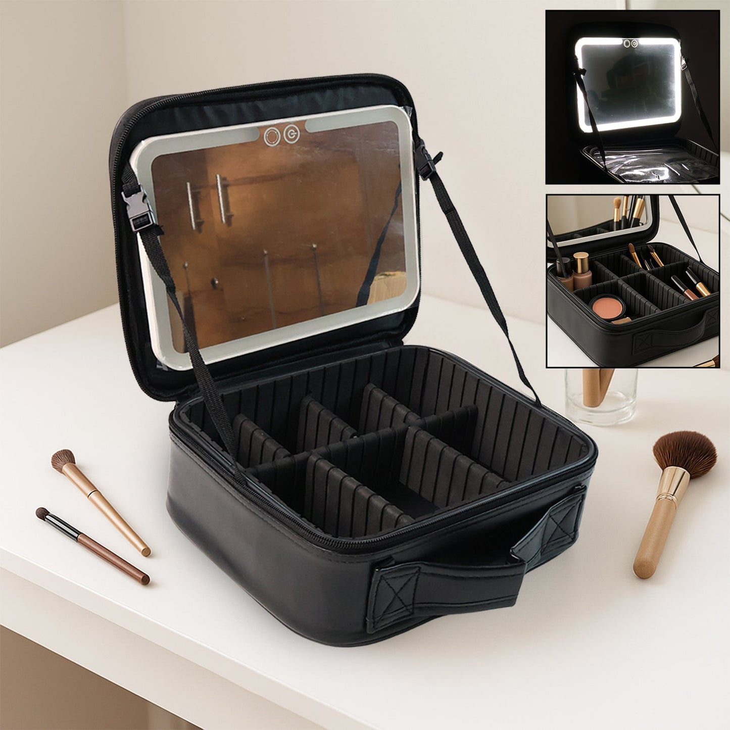 Black Premium Led Light Makeup Organizer Box (1 Pc) Wukusy