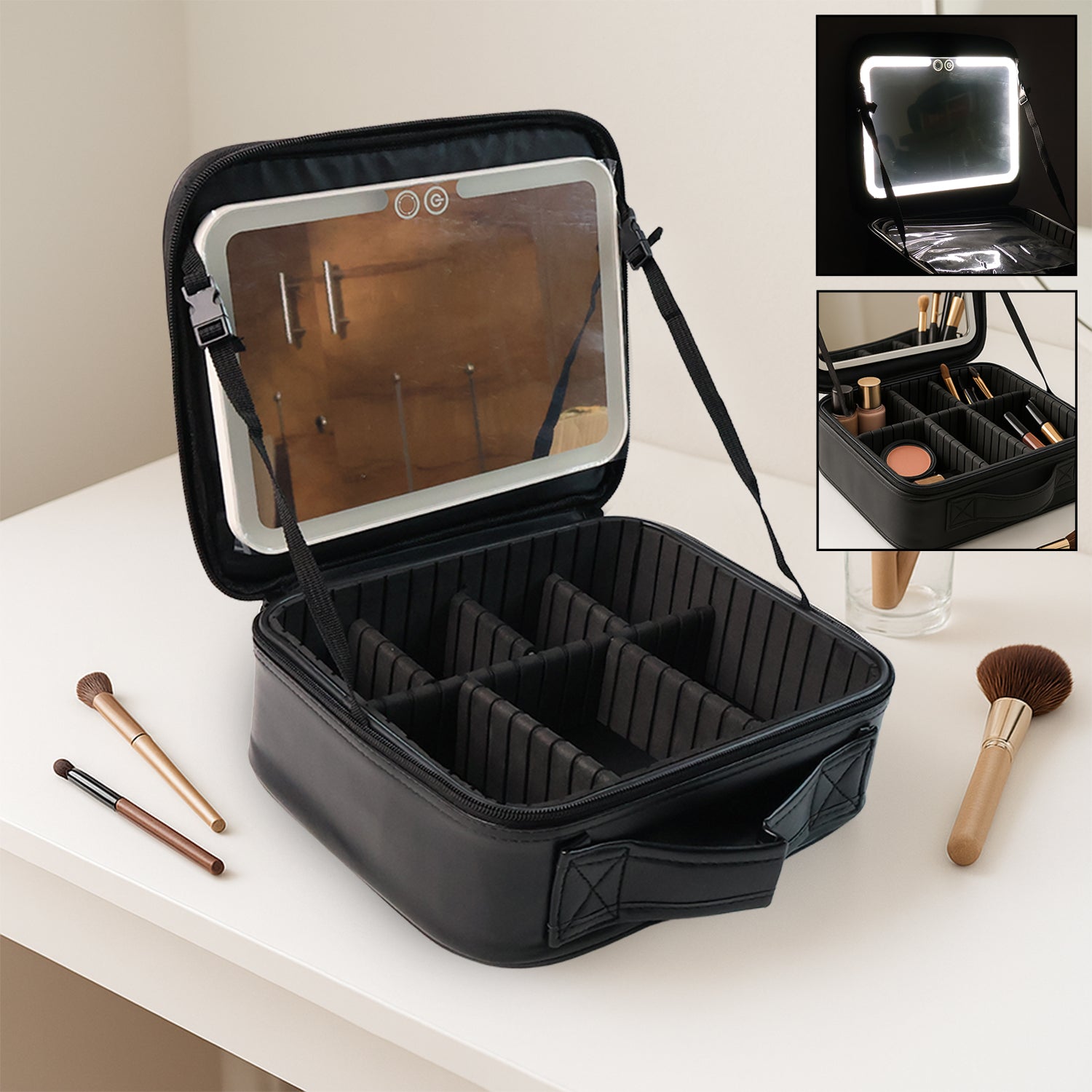Black Premium Led Light Makeup Organizer Box (1 Pc) Wukusy