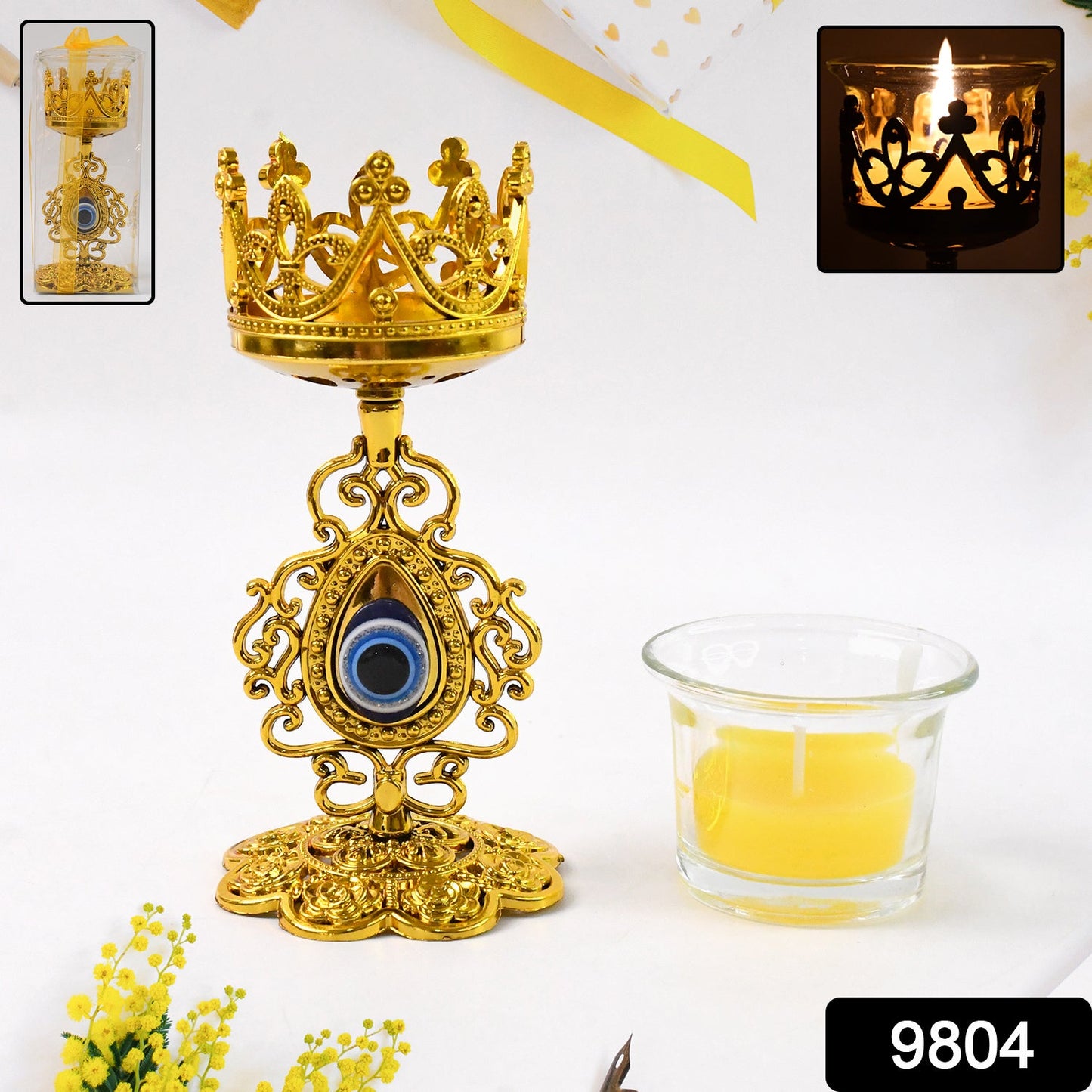 Flower Diwali Candle Holder With Plastic Stand (1 Set) Wukusy