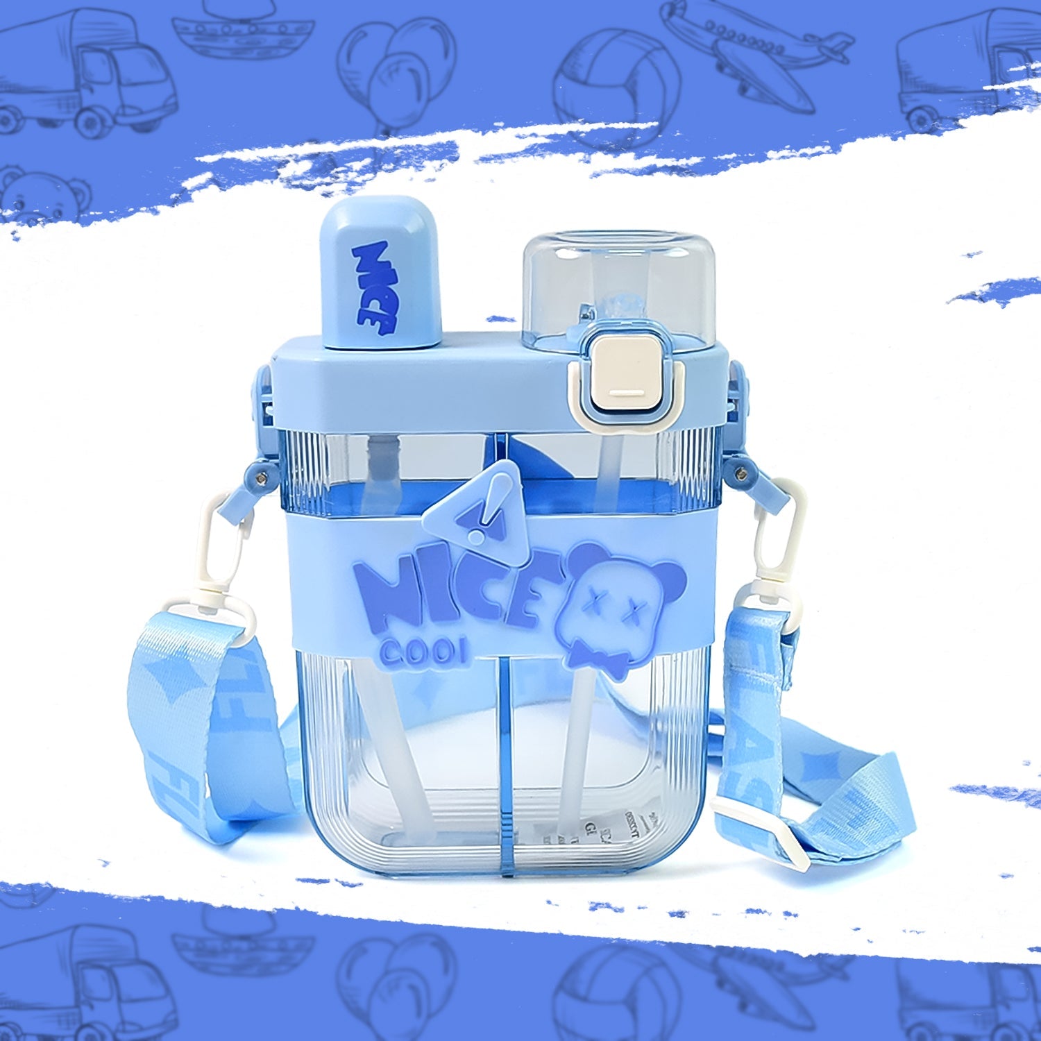 2in1 Dual Compartment Water Bottle With Straw And Adjustable Shoulder Straps (1 Pc  Multi Color) Wukusy