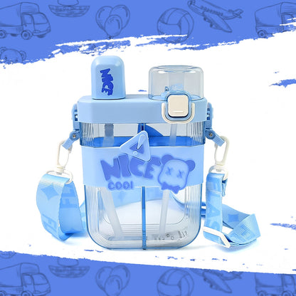 2in1 Dual Compartment Water Bottle With Straw And Adjustable Shoulder Straps (1 Pc  Multi Color) Wukusy