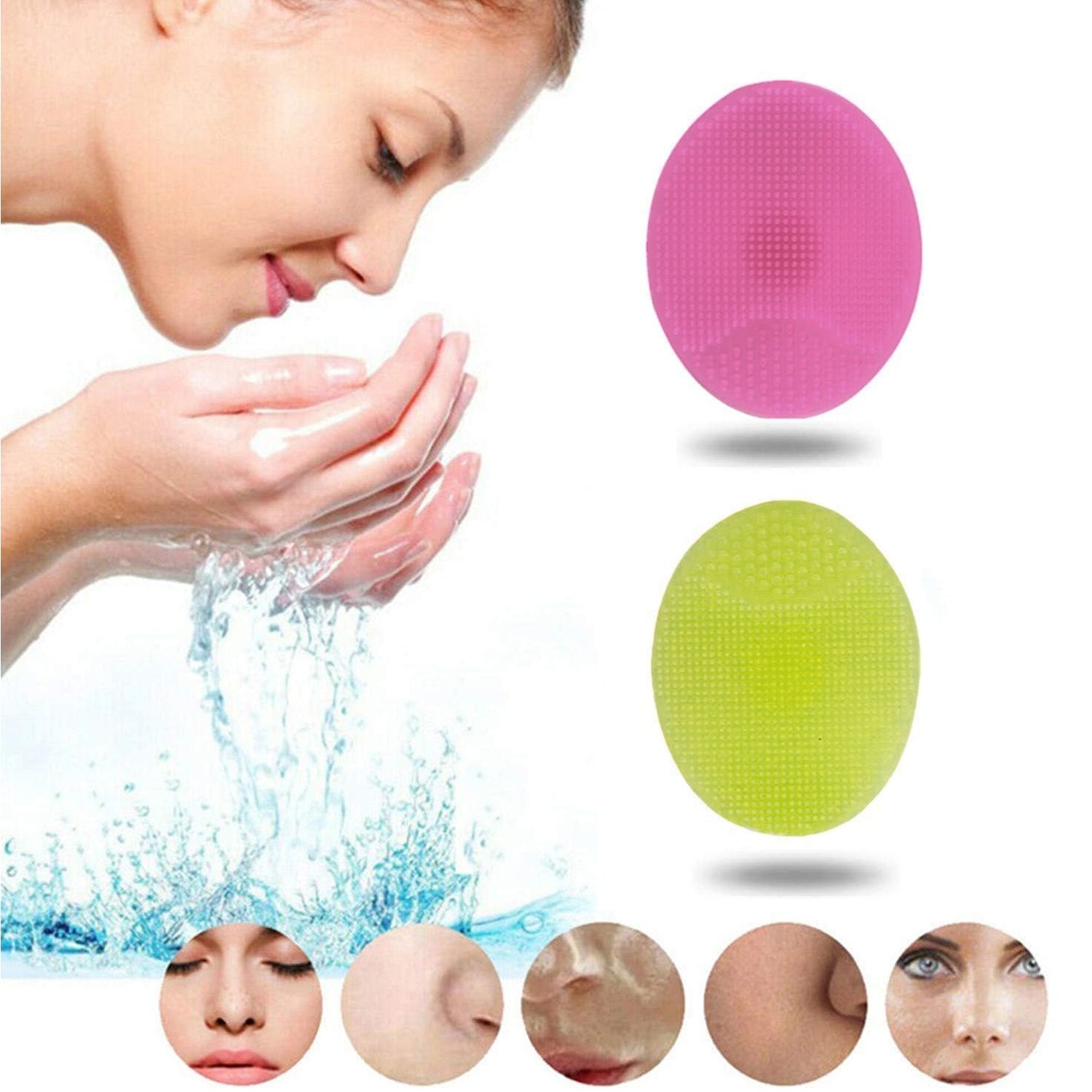 Bath  Facial Cleansing Brush Soft Silicone Face Scrubber (2 Pc Set) Wukusy