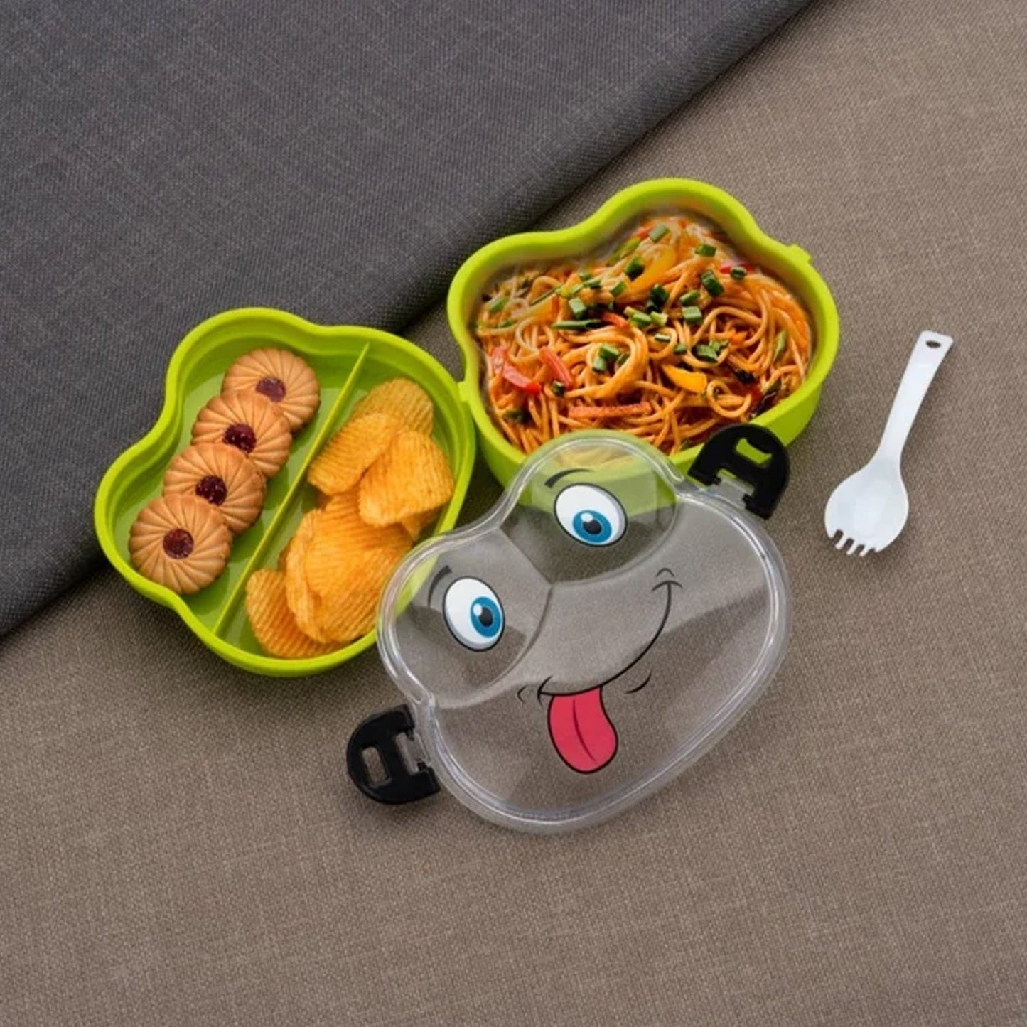 Double Layer Froggy Shape Lunch Box With Spoon (1 Pc  Mix Color) Wukusy