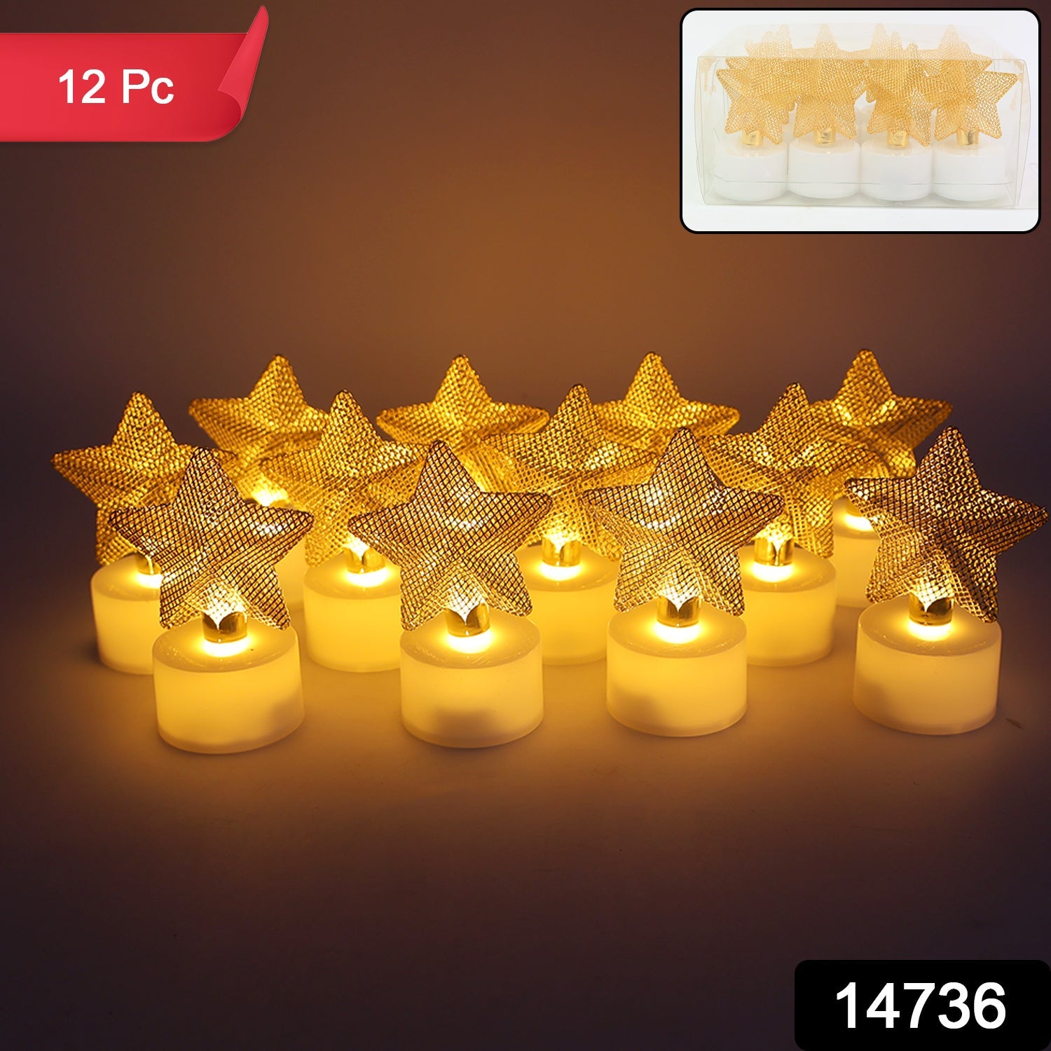 Set Of 12 Decorative Led Star Candles Wukusy