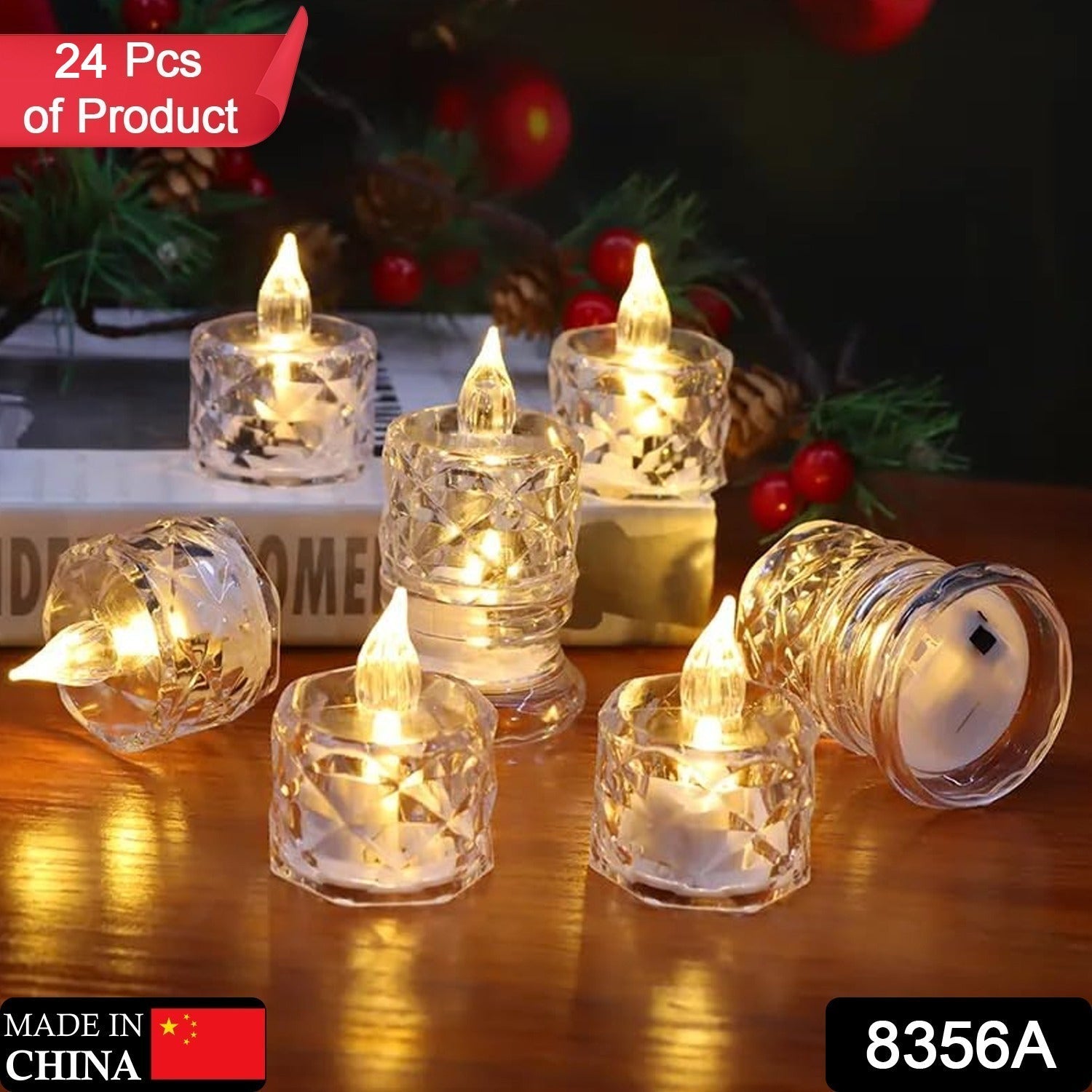 24 Pcs Flameless And Smokeless Decorative Acrylic Candles Transparent Led Tea Light Candle For Gifting House Diwali Christmas Festival Events Decor Candles Wukusy
