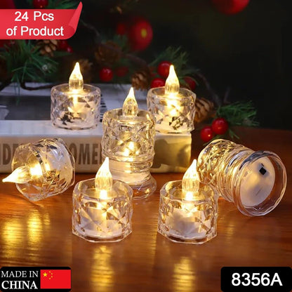 24 Pcs Flameless And Smokeless Decorative Acrylic Candles Transparent Led Tea Light Candle For Gifting House Diwali Christmas Festival Events Decor Candles Wukusy