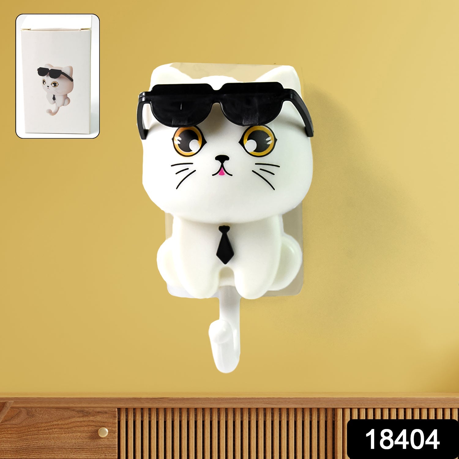 Cat Hook For Wall Cute Cat Key Hook With Sunglasses (1 Pc) Wukusy