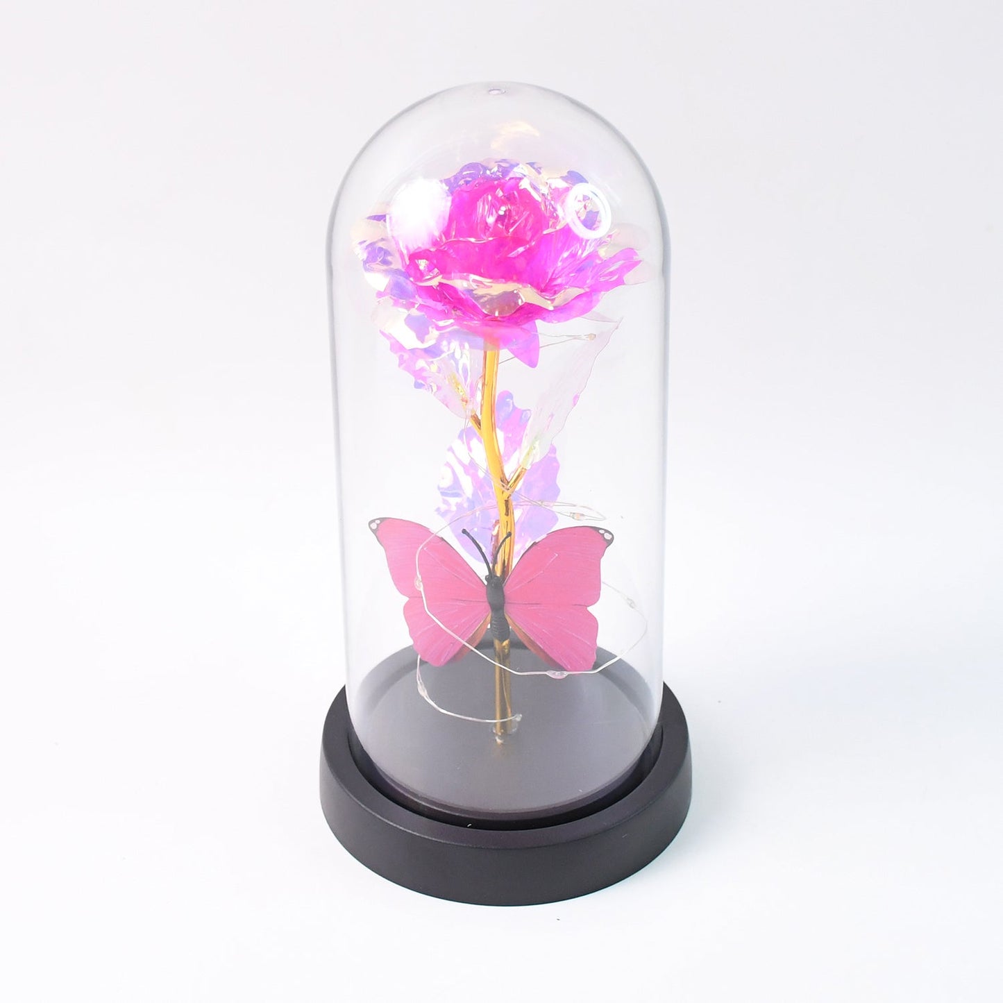 Led Decorative Rose With Butterfly In Transparent Plastic Dome (1 Pc  Battery Not Included) Wukusy