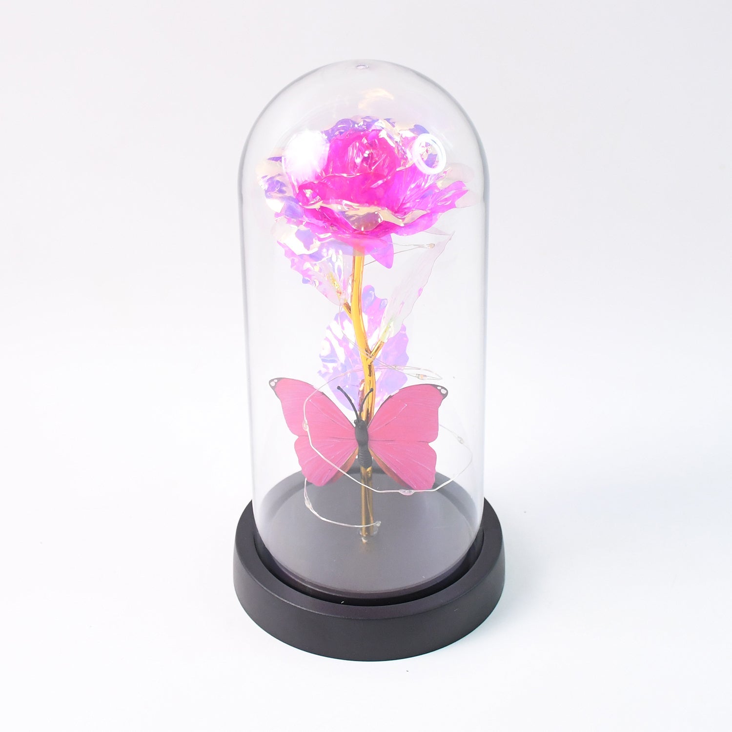 Led Decorative Rose With Butterfly In Transparent Plastic Dome (1 Pc  Battery Not Included) Wukusy