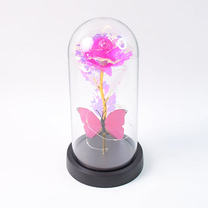 Led Decorative Rose With Butterfly In Transparent Plastic Dome (1 Pc  Battery Not Included) Wukusy