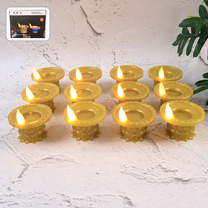 Set Of 12 Water Sensor Led Golden Diyas Wukusy