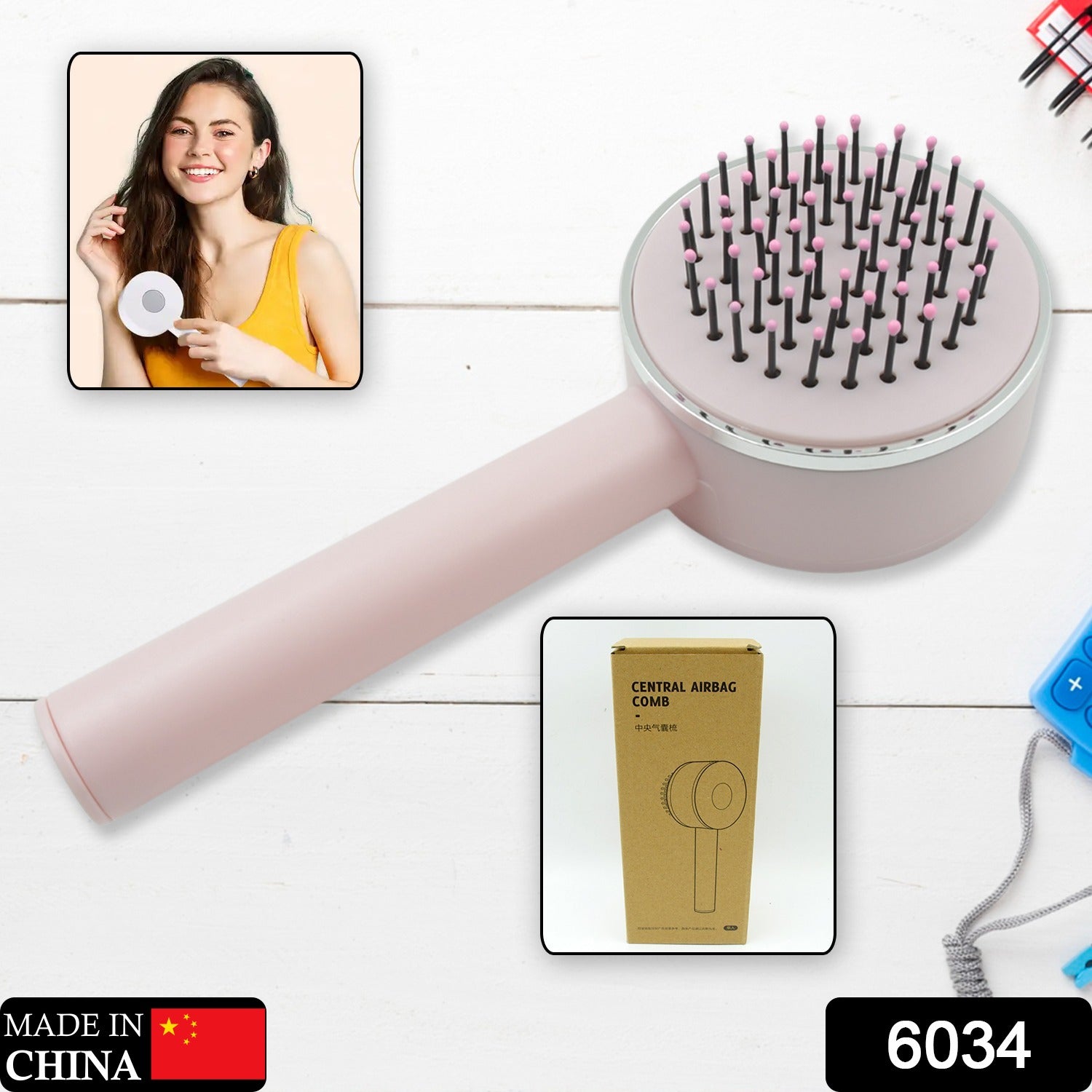 6034 Air Cushion Massage Brush Airbag Massage Comb With Long Handle Self-cleaning Hair Brush Detangling Anti-static For All Hair Wukusy