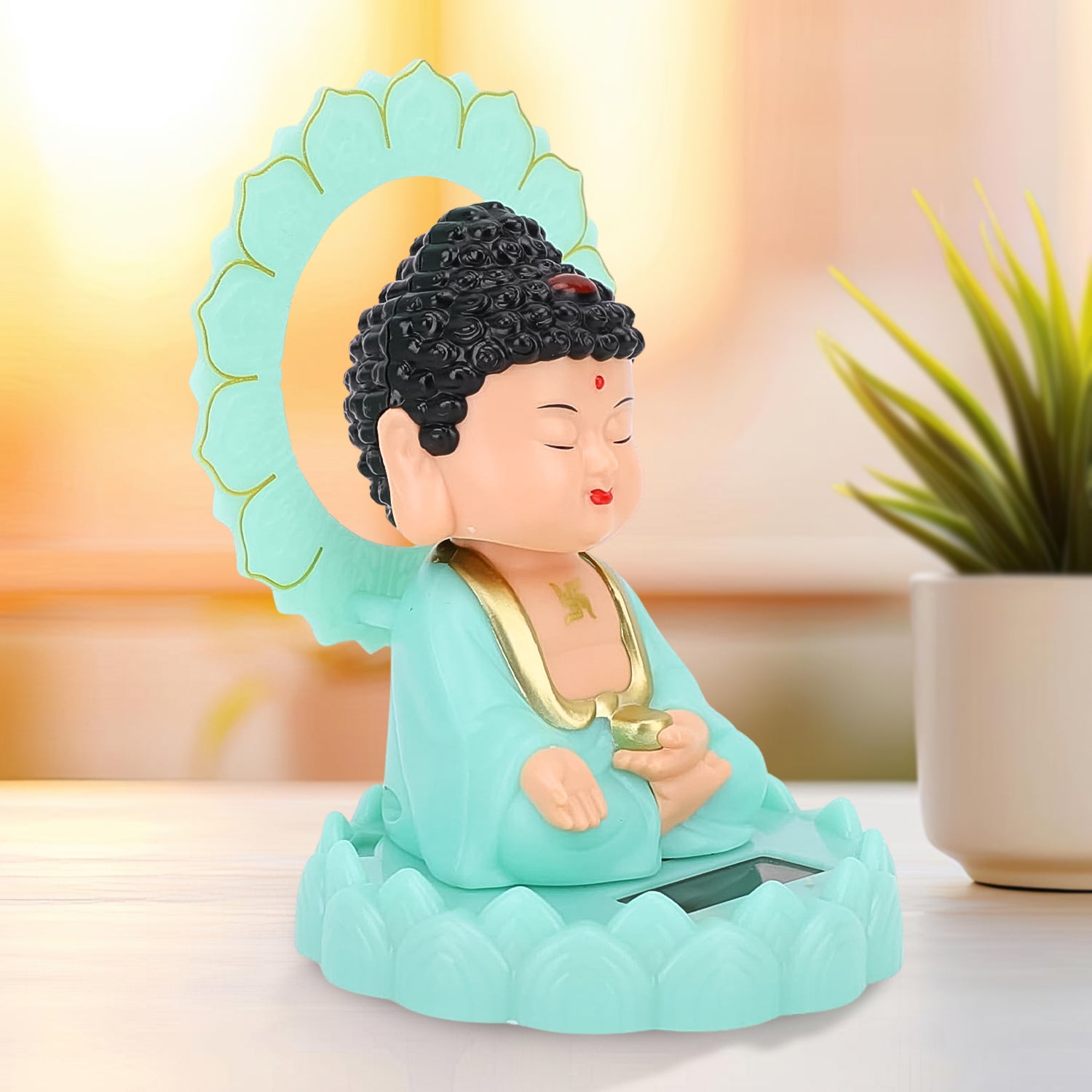 Plastic Solar Powered Moving Head Sitting Action Buddha Statue (1 Pc) Wukusy