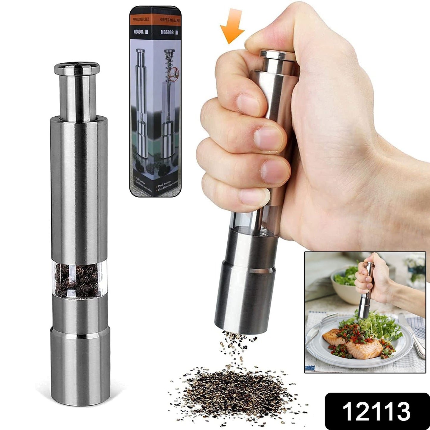 Stainless Steel Thumb Presser Salt And Pepper Grinder (1 Pc) Wukusy