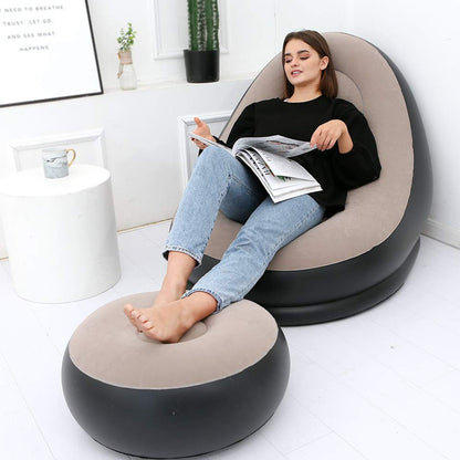 8062 Inflatable Sofa Lounge Chair Ottoman Blow Up Chaise Lounge Air Sofa Indoor Flocking Leisure Couch For Home Office Rest Inflated Recliners Portable Deck Chair For Outdoor Travel Camping Picnic. Wukusy