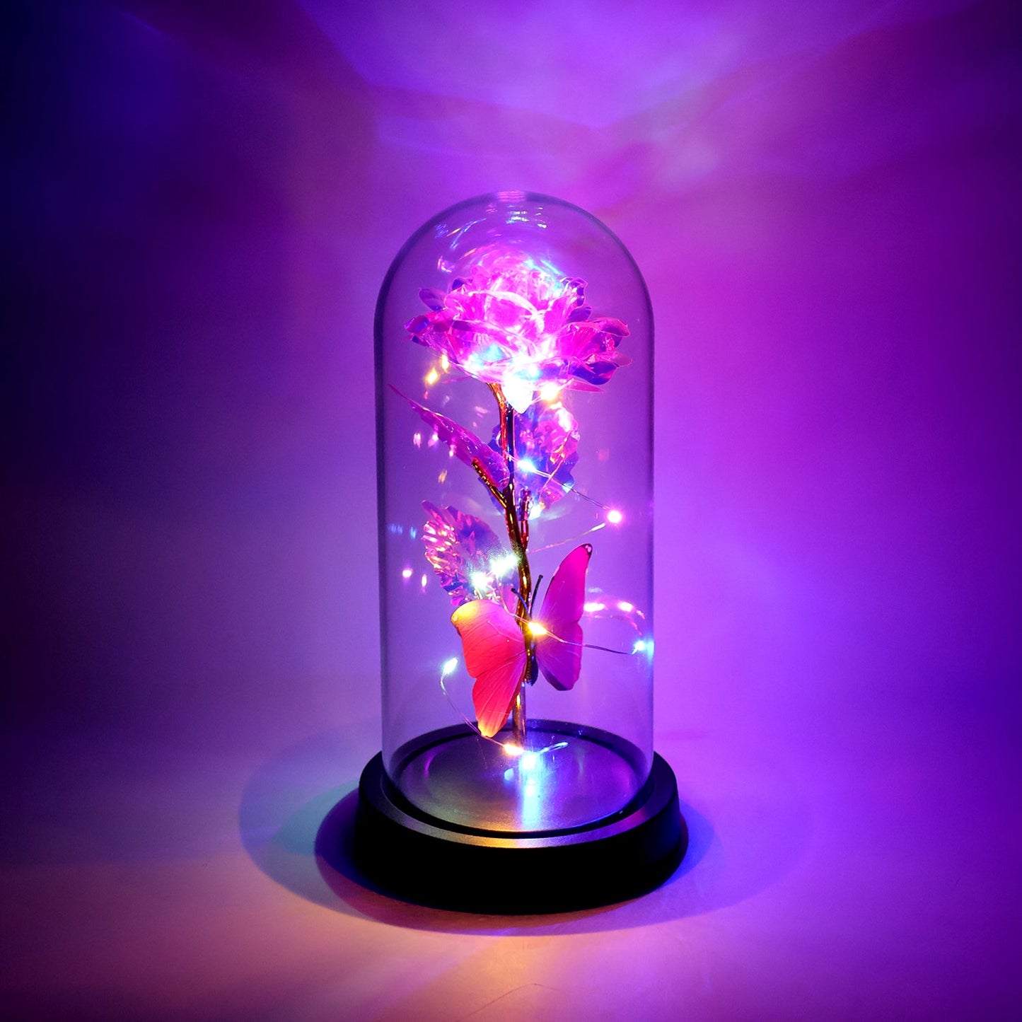 Led Decorative Rose With Butterfly In Transparent Plastic Dome (1 Pc  Battery Not Included) Wukusy