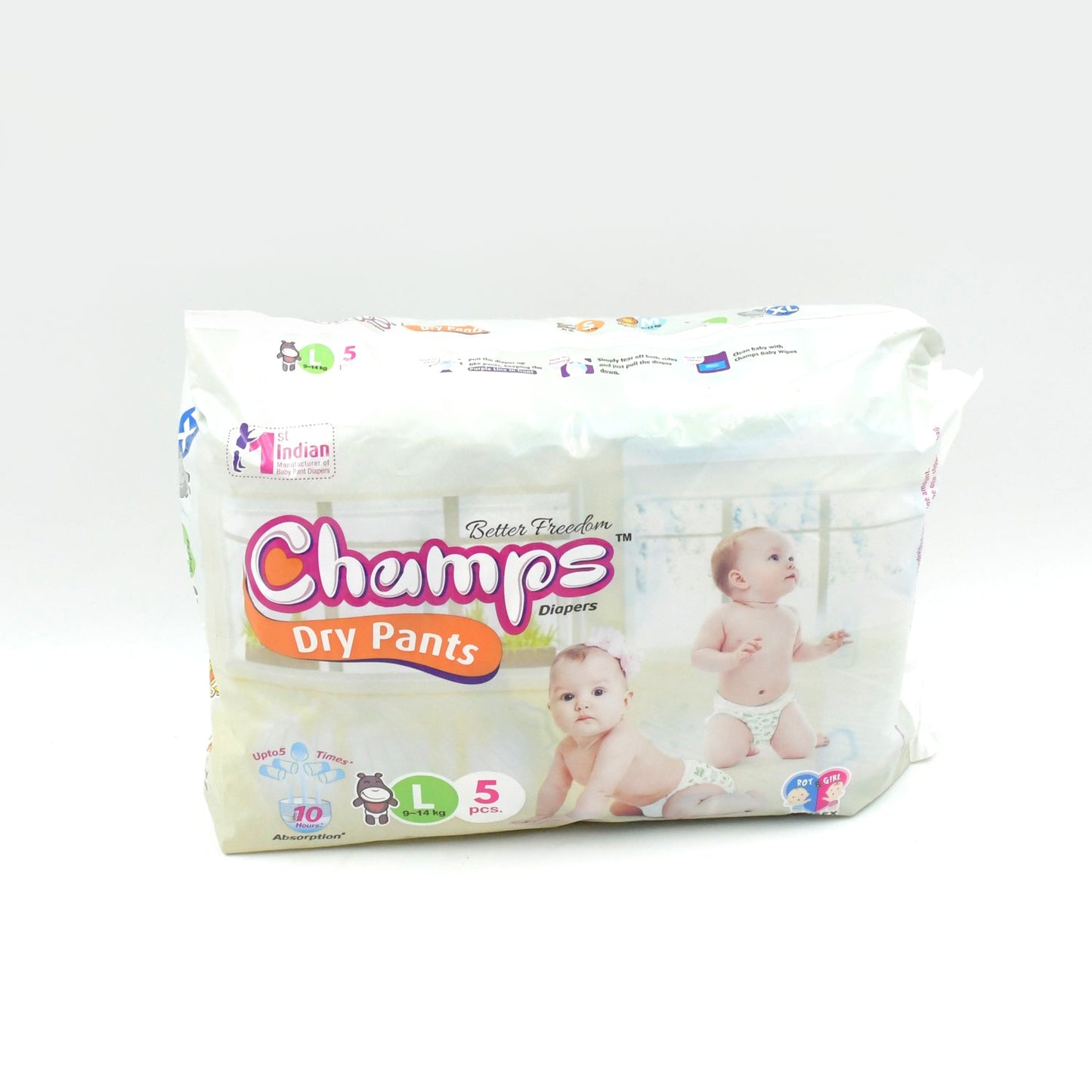 Baby Diaper High Absorbent Pant Diapers  Champs Soft And Dry Baby Diaper Pants S 5 Pcs (Large  L5 Pieces) Wukusy