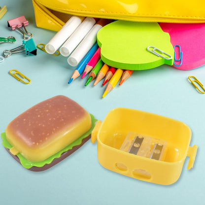 Plastic Burger Shape Small Size Double Hole Sharpener With Eraser (1 Set) Wukusy