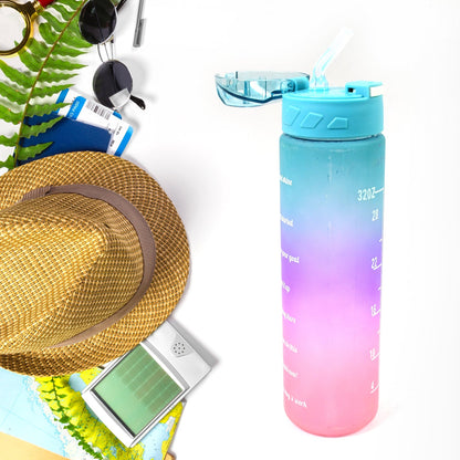 Plastic Colorful Motivational Water Bottle With Straw (900 Ml) Wukusy