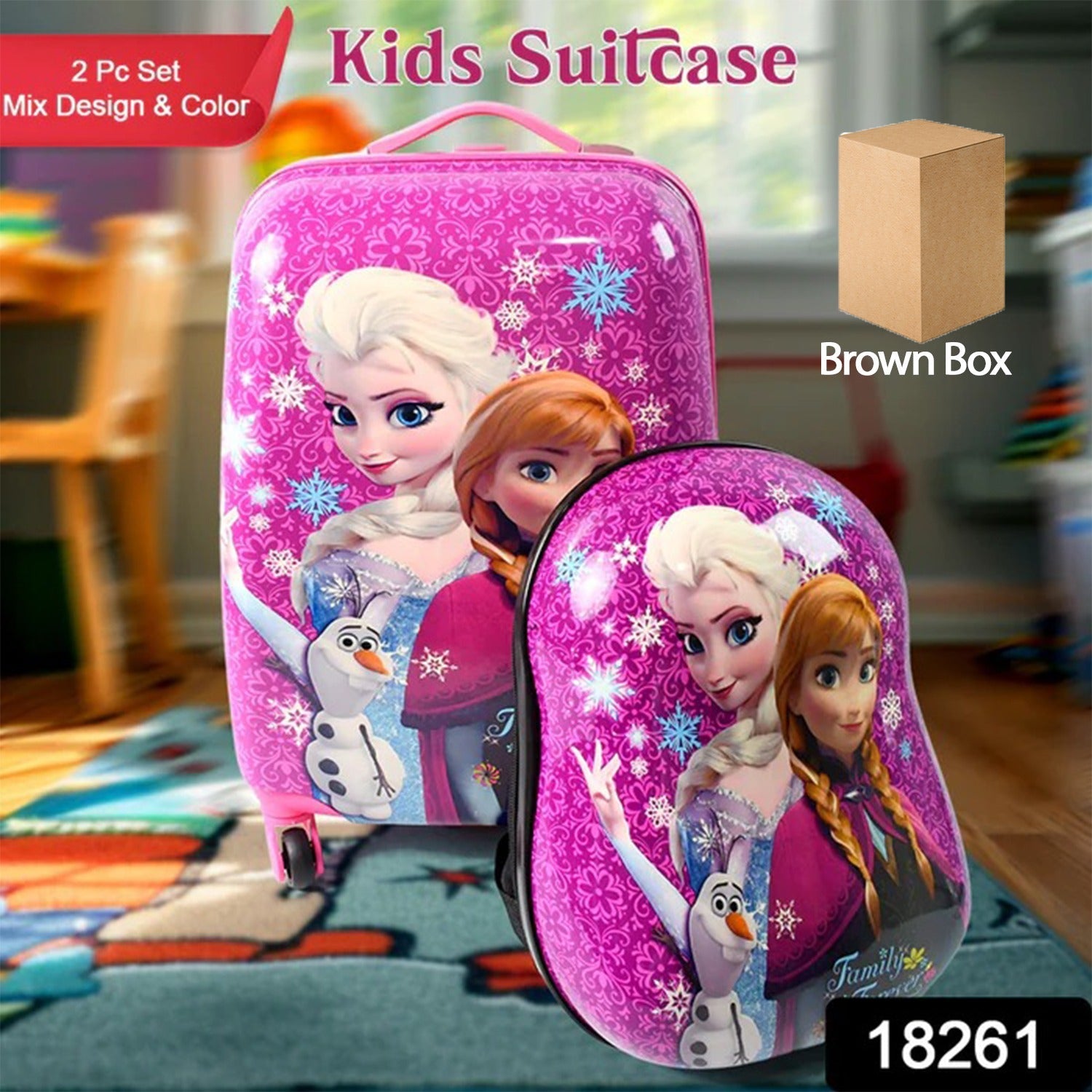Kids Travel Suitcase With 4 Wheels (2 Pcs Set  1 Big  1 Small Shoulder Bag  Mix Design  Color) Wukusy