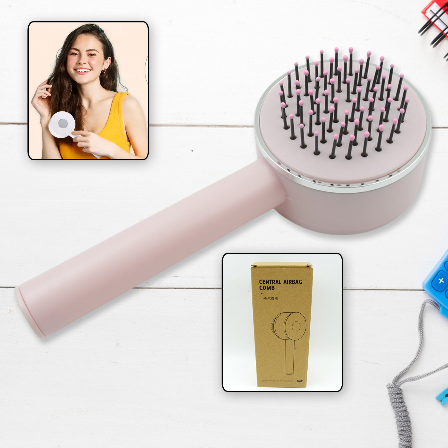 6034 Air Cushion Massage Brush Airbag Massage Comb With Long Handle Self-cleaning Hair Brush Detangling Anti-static For All Hair Wukusy