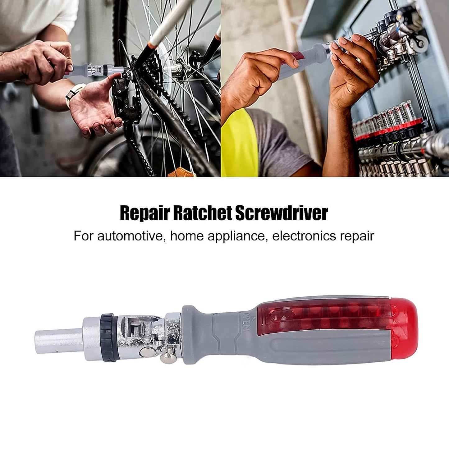 Multi Bits Ratchet Screwdriver Set Adjustable Angle Two-way Ratcheting Screwdriver (1 Set) Wukusy