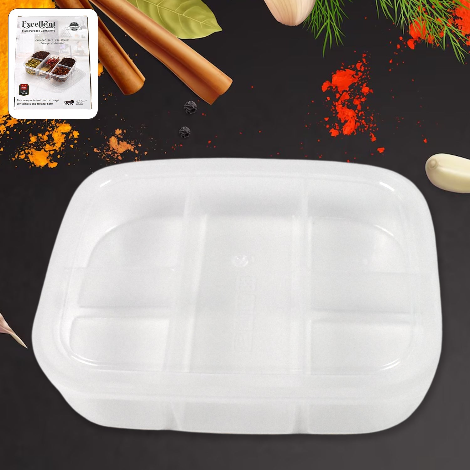 Plastic 5- Compartment Excellent Container Reusable Lunch Box (1 Pc) Wukusy